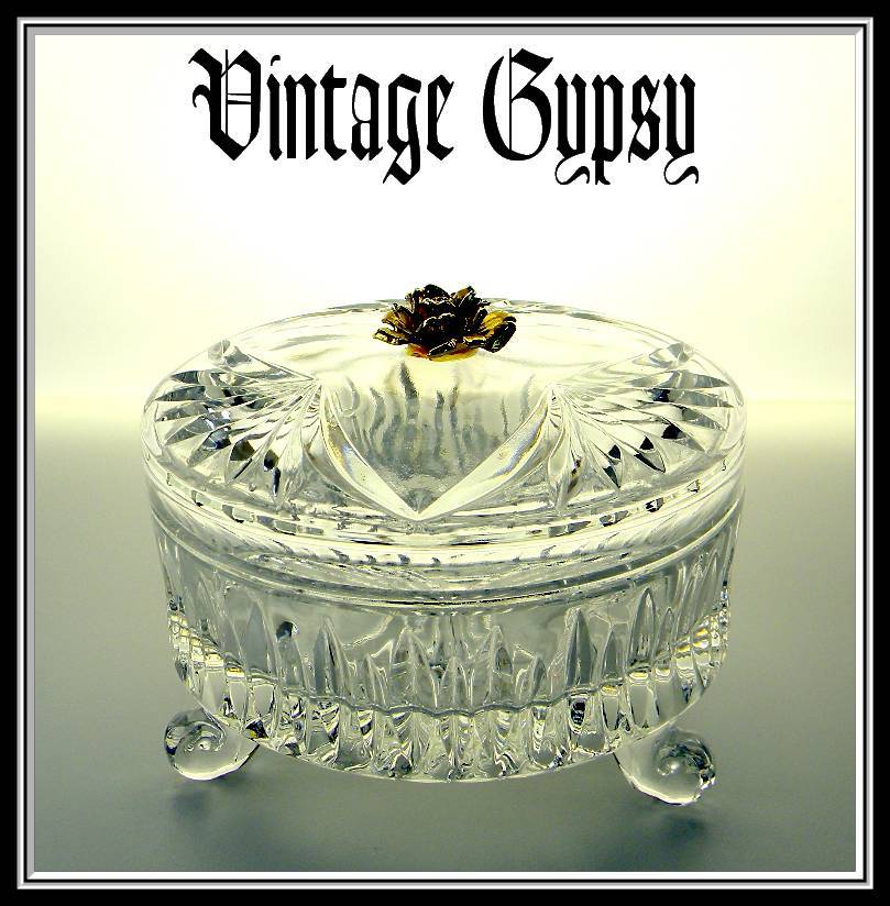 Brilliant Footed Pattern Glass Vintage Covered Powder Jar Brilliant Footed Pattern Glass Vintage Covered Powder Jar