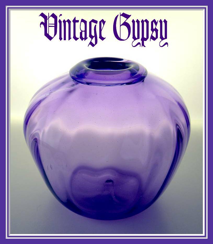 Heavy Purple Blown Glass Flower Bowl Vase Inner Optic Pattern Heavy Purple Blown Glass Flower Bowl Vase Inner Optic Pattern