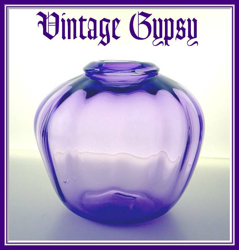 Heavy Purple Blown Glass Flower Bowl Vase Inner Optic Pattern Heavy Purple Blown Glass Flower Bowl Vase Inner Optic Pattern