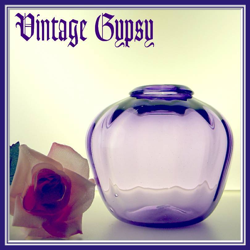 Heavy Purple Blown Glass Flower Bowl Vase Inner Optic Pattern Heavy Purple Blown Glass Flower Bowl Vase Inner Optic Pattern