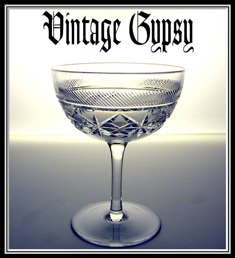 Signed English Set of Three Hand Cut Crystal Champagne or Tall Sherbets Signed English Set of Three Hand Cut Crystal Champagne or Tall Sherbets