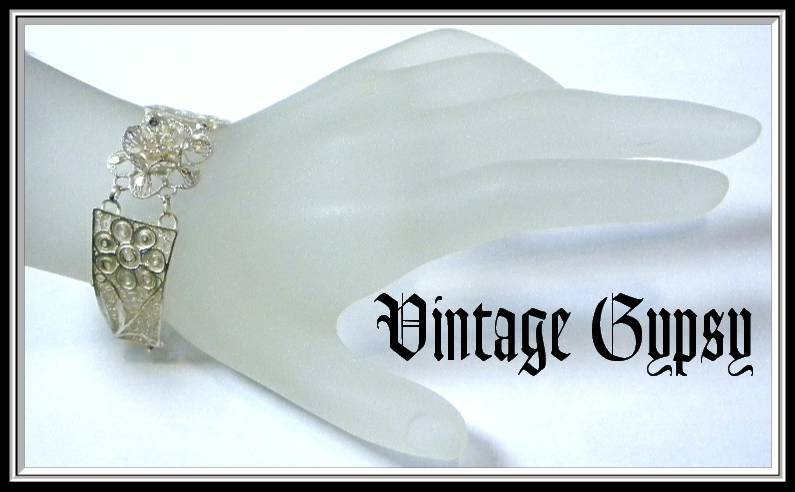 Handmade Vintage Coiled Wire Delicate Floral Bracelet Handmade Vintage Coiled Wire Delicate Floral Bracelet