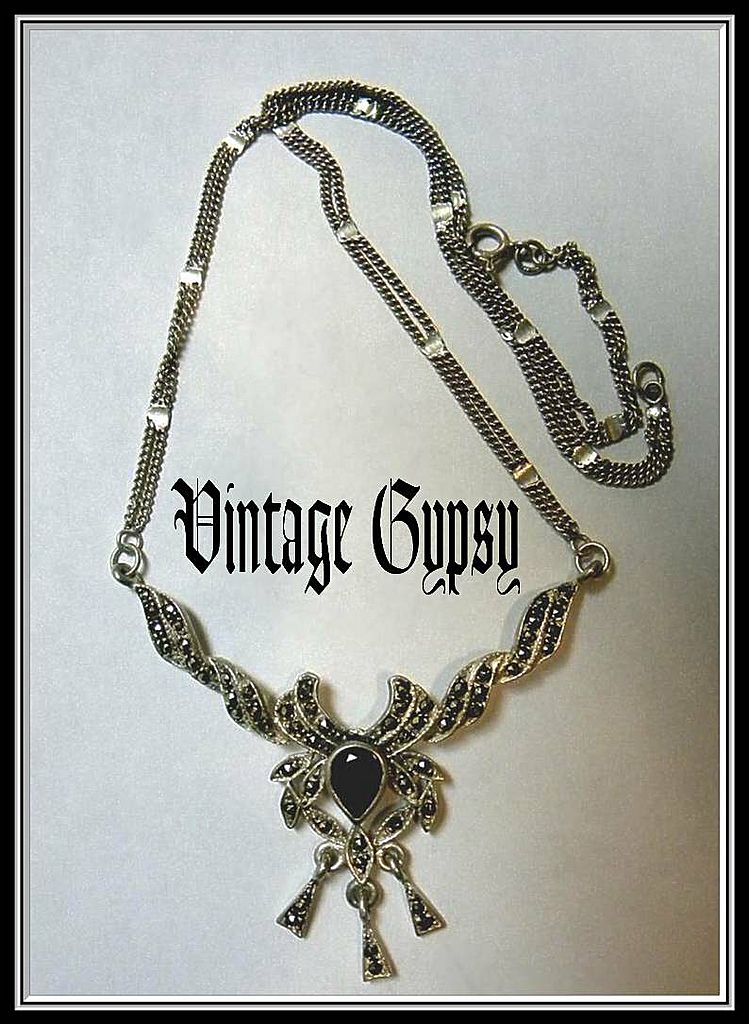 Vintage Sterling Silver Marcasite Drop Necklace Vintage Sterling Silver Marcasite Drop Necklace