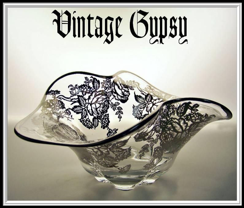 Vintage Duncan Miller "Canterbury" Bowl Decorated with Silver Roses Vintage Duncan Miller "Canterbury" Bowl Decorated with Silver Roses