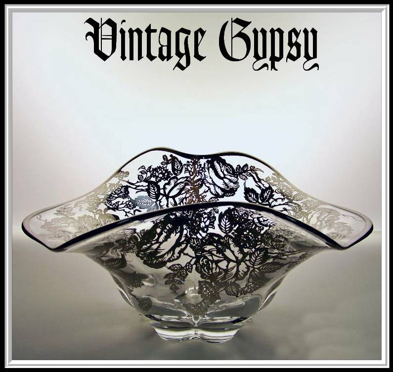Vintage Duncan Miller "Canterbury" Bowl Decorated with Silver Roses Vintage Duncan Miller "Canterbury" Bowl Decorated with Silver Roses