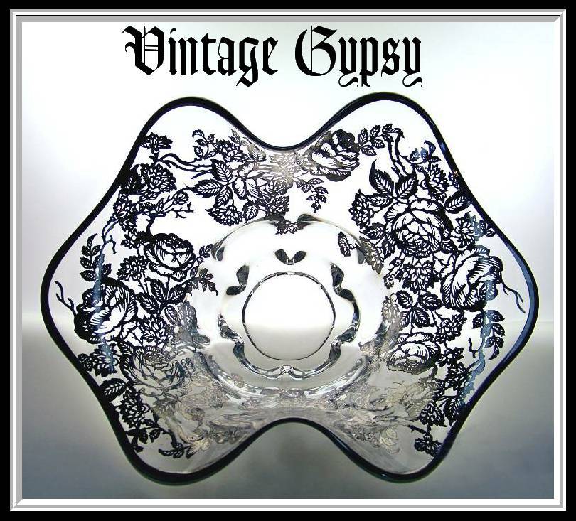 Vintage Duncan Miller "Canterbury" Bowl Decorated with Silver Roses Vintage Duncan Miller "Canterbury" Bowl Decorated with Silver Roses