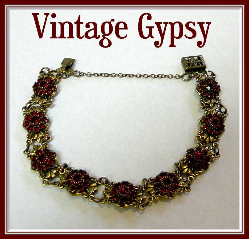 Lovely 1970's Victorian Inspired Red Rhinestone Bracelet Lovely 1970's Victorian Inspired Red Rhinestone Bracelet