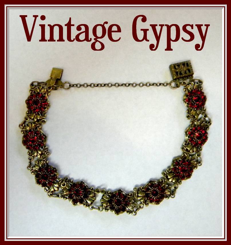 Lovely 1970's Victorian Inspired Red Rhinestone Bracelet Lovely 1970's Victorian Inspired Red Rhinestone Bracelet