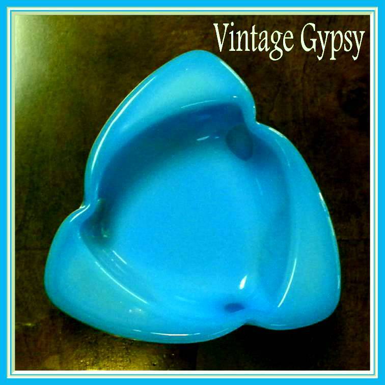 Blue Opaline Glass Cut to Clear Decorative Trinket Dish Blue Opaline Glass Cut to Clear Decorative Trinket Dish