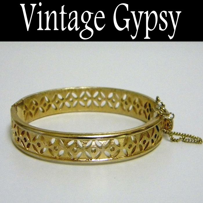 Trifari Bangle Bracelet with Safety Chain, c. 1940's Trifari Bangle Bracelet with Safety Chain, c. 1940's
