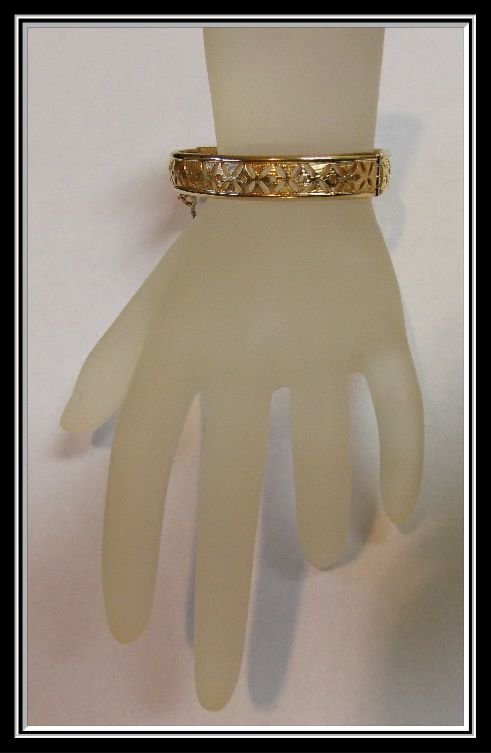 Trifari Bangle Bracelet with Safety Chain, c. 1940's Trifari Bangle Bracelet with Safety Chain, c. 1940's