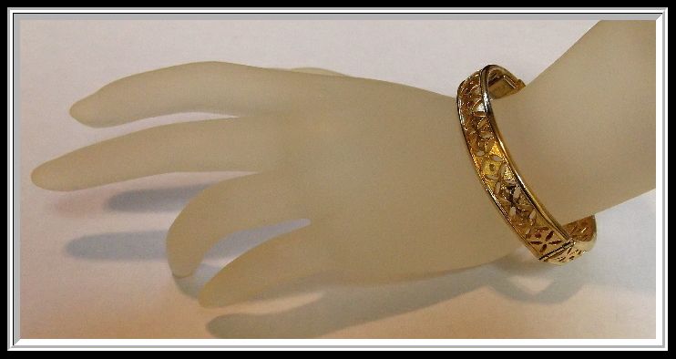 Trifari Bangle Bracelet with Safety Chain, c. 1940's Trifari Bangle Bracelet with Safety Chain, c. 1940's