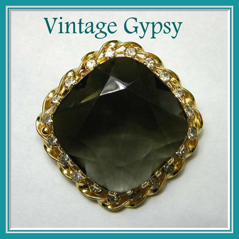 Gorgeous Large Faceted Glass & Rhinestone Brooch, C. 1950's Austria Gorgeous Large Faceted Glass & Rhinestone Brooch, C. 1950's Austria