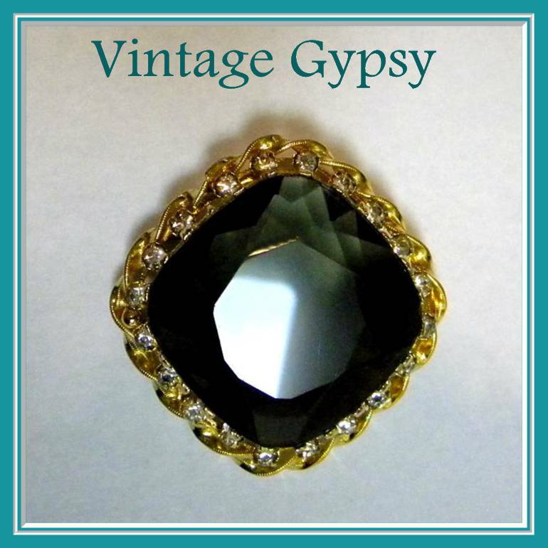 Gorgeous Large Faceted Glass & Rhinestone Brooch, C. 1950's Austria Gorgeous Large Faceted Glass & Rhinestone Brooch, C. 1950's Austria