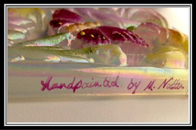 Fenton Iridescent Opaline Glass Plaque Hand Painted Artist Signed Fenton Iridescent Opaline Glass Plaque Hand Painted Artist Signed