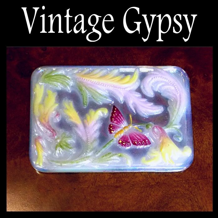 Fenton Iridescent Opaline Glass Plaque Hand Painted Artist Signed Fenton Iridescent Opaline Glass Plaque Hand Painted Artist Signed