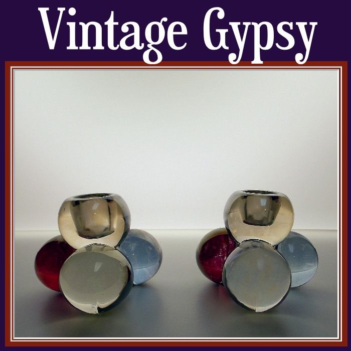 Westmoreland Three-Ball Set of Two Multi-Colored Candle Holders Westmoreland Three-Ball Set of Two Multi-Colored Candle Holders
