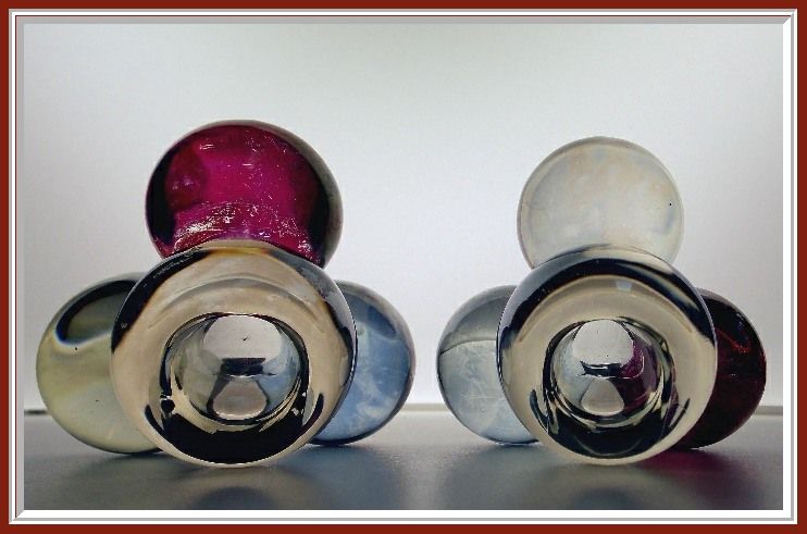 Westmoreland Three-Ball Set of Two Multi-Colored Candle Holders Westmoreland Three-Ball Set of Two Multi-Colored Candle Holders