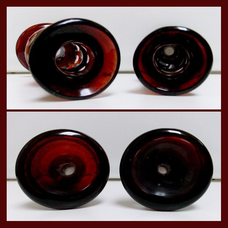 Vintage Bohemian Glass Cut to Clear Blood Red Set of Candle Holders Bud Vases Vintage Bohemian Glass Cut to Clear Blood Red Set of Candle Holders Bud Vases