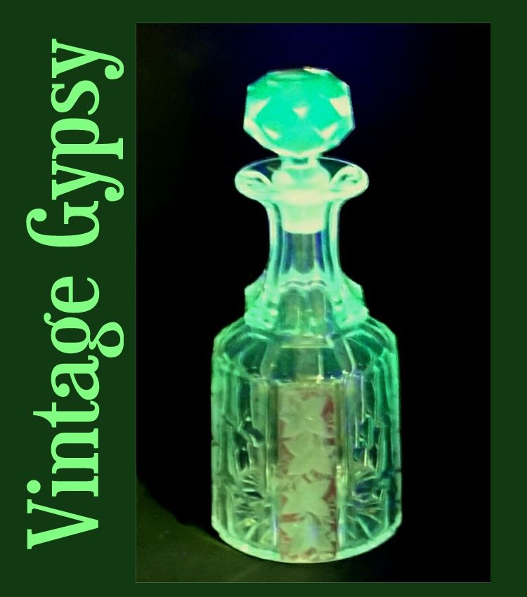 Bohemian Cut Glass Decanter Etched with Grape Leaves& Wine Flashing Bohemian Cut Glass Decanter Etched with Grape Leaves& Wine Flashing