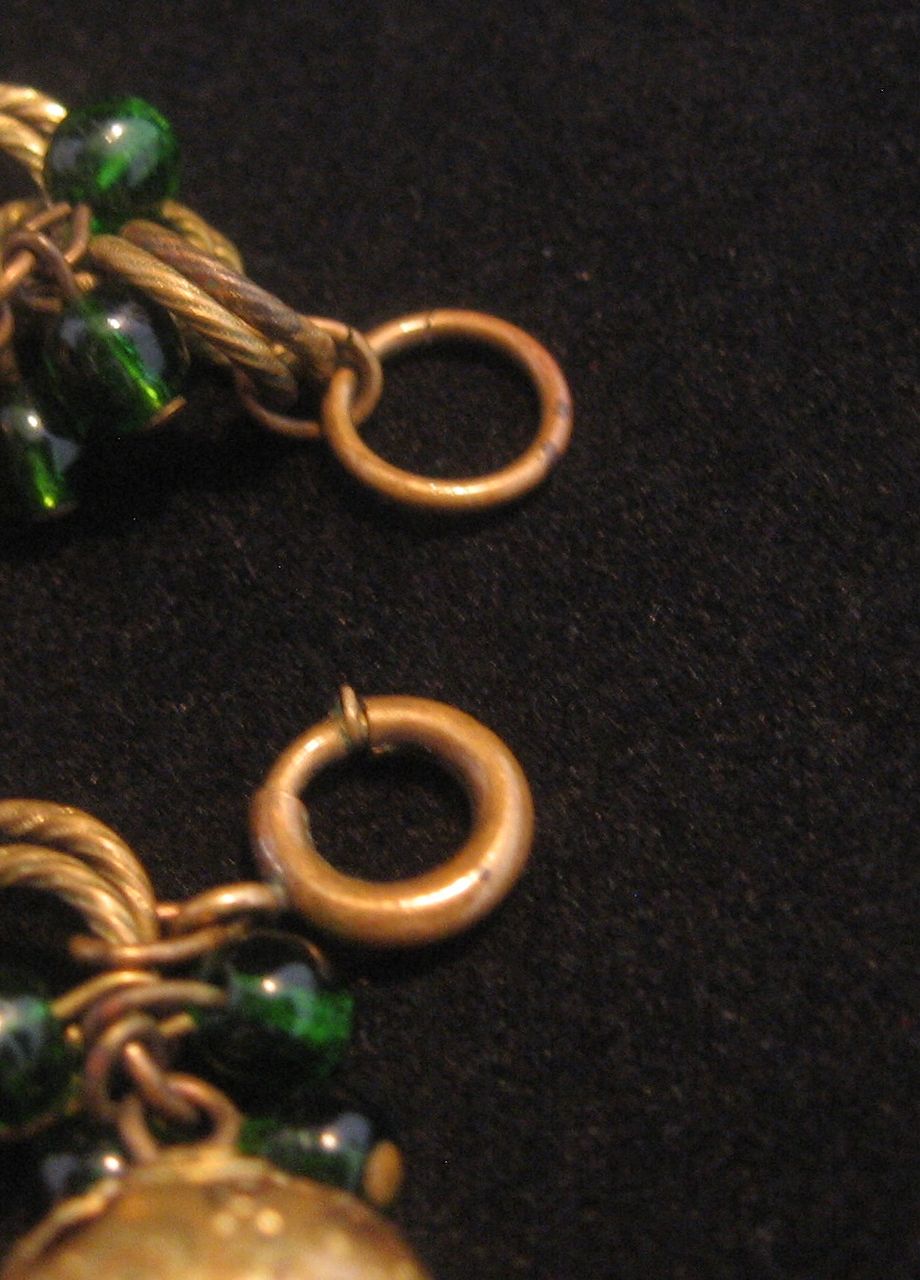 Rare Czech Brass and Green Glass Convertible Necklace or Two Bracelets Rare Czech Brass and Green Glass Convertible Necklace or Two Bracelets