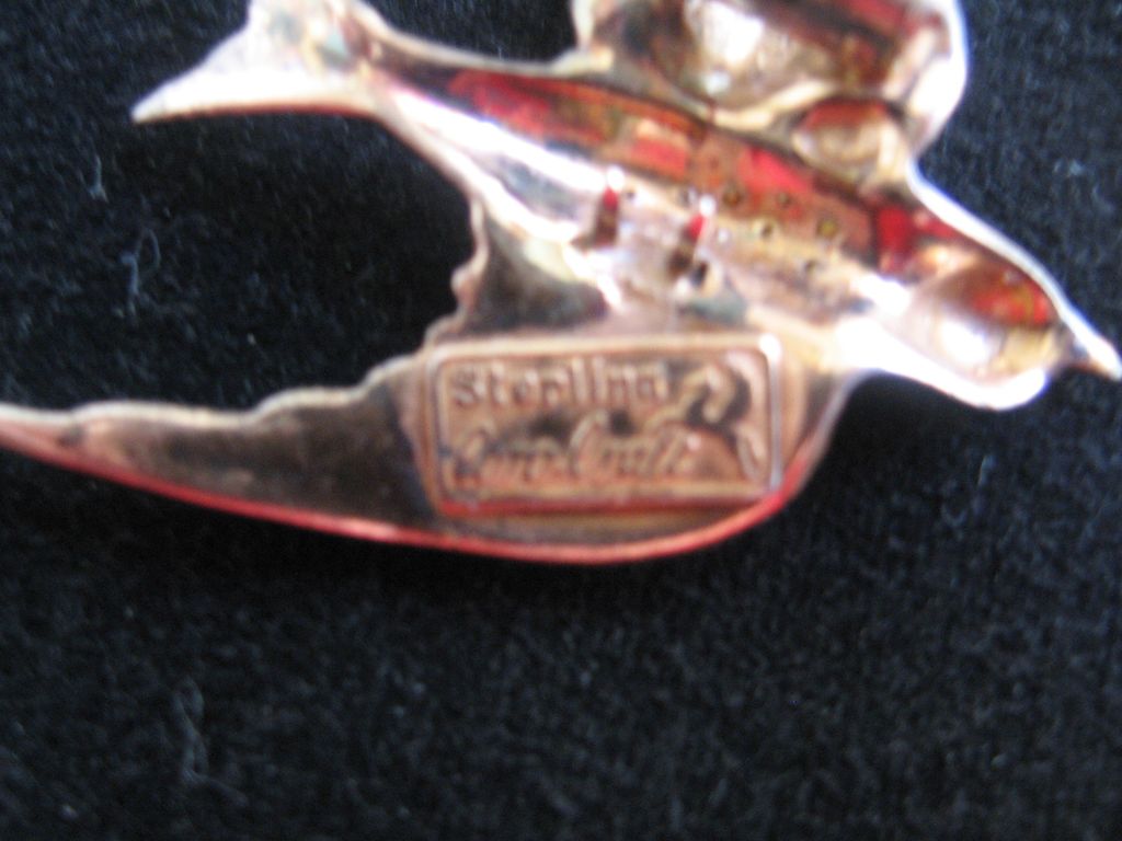 1940's Corocraft Sterling and Rhinestone Swallow Fur Clip-Pegasus Mark 1940's Corocraft Sterling and Rhinestone Swallow Fur Clip-Pegasus Mark