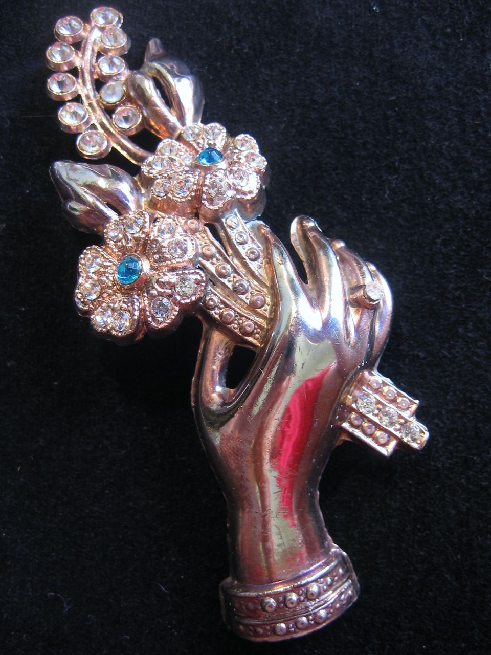 Large Pot Metal Pin of Hand with Ring holding Flowers Pin-Brooch Large Pot Metal Pin of Hand with Ring holding Flowers Pin-Brooch