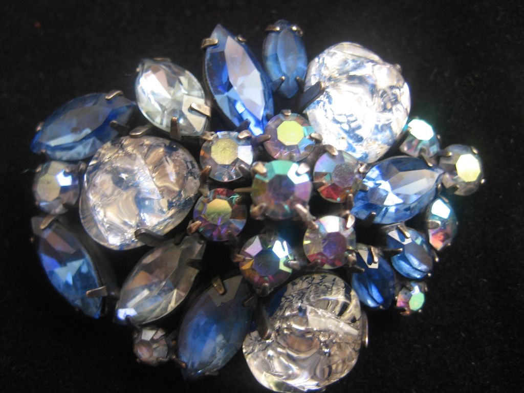 Montana Blue and Silver and Black Art Glass Pin-Brooch Montana Blue and Silver and Black Art Glass Pin-Brooch