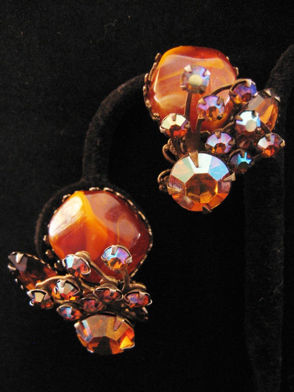 Vintage Judy Lee Amber and Aurora Rhinestone Earrings Vintage Judy Lee Amber and Aurora Rhinestone Earrings