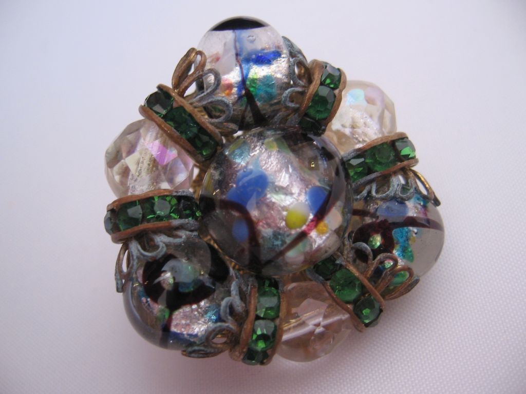 Vintage Hobe Art Glass and Rhinestone Earrings Vintage Hobe Art Glass and Rhinestone Earrings