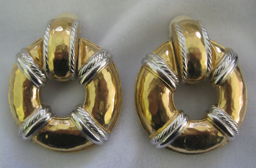 Beautiful GIVENCHY Yellow & White Goldtone Large Earrings Beautiful GIVENCHY Yellow & White Goldtone Large Earrings