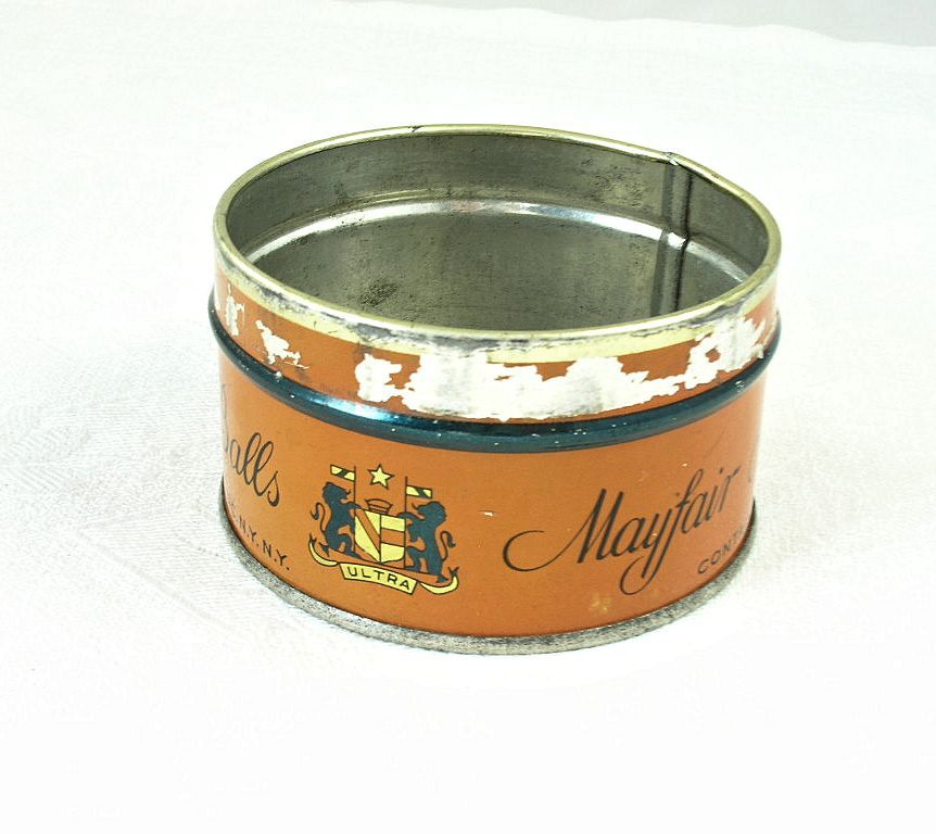 Vintage Advertising Mayfair Tea Balls Tin Container Dated Sep 20 1932 Vintage Advertising Mayfair Tea Balls Tin Container Dated Sep 20 1932