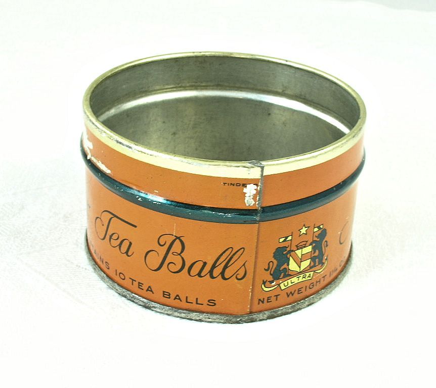 Vintage Advertising Mayfair Tea Balls Tin Container Dated Sep 20 1932 Vintage Advertising Mayfair Tea Balls Tin Container Dated Sep 20 1932