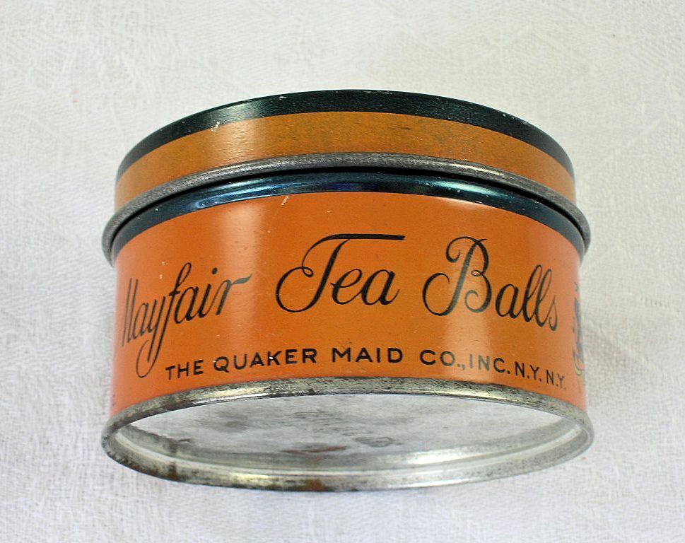 Vintage Advertising Mayfair Tea Balls Tin Container Dated Sep 20 1932 Vintage Advertising Mayfair Tea Balls Tin Container Dated Sep 20 1932