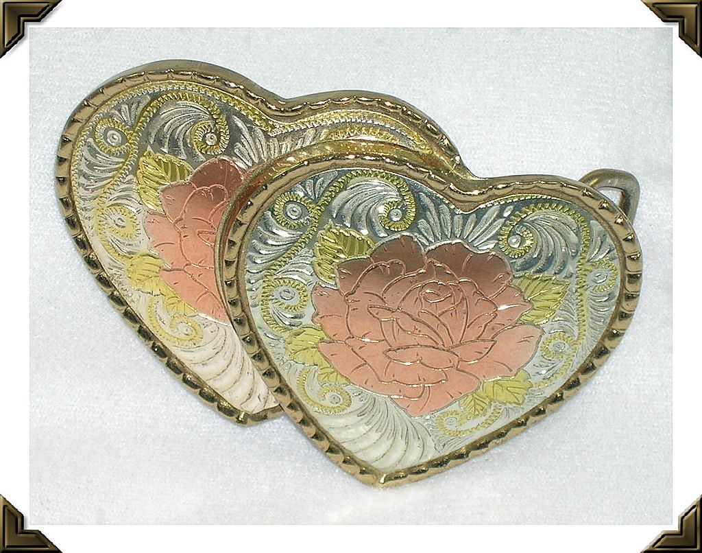 Vintage Double Heart & Roses Belt Buckle Vintage Double Heart & Roses Belt Buckle
