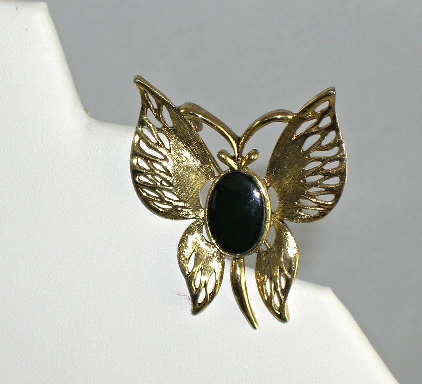 Vintage NOS Figural Butterfly Black Onyx Pin Brooch Vintage NOS Figural Butterfly Black Onyx Pin Brooch