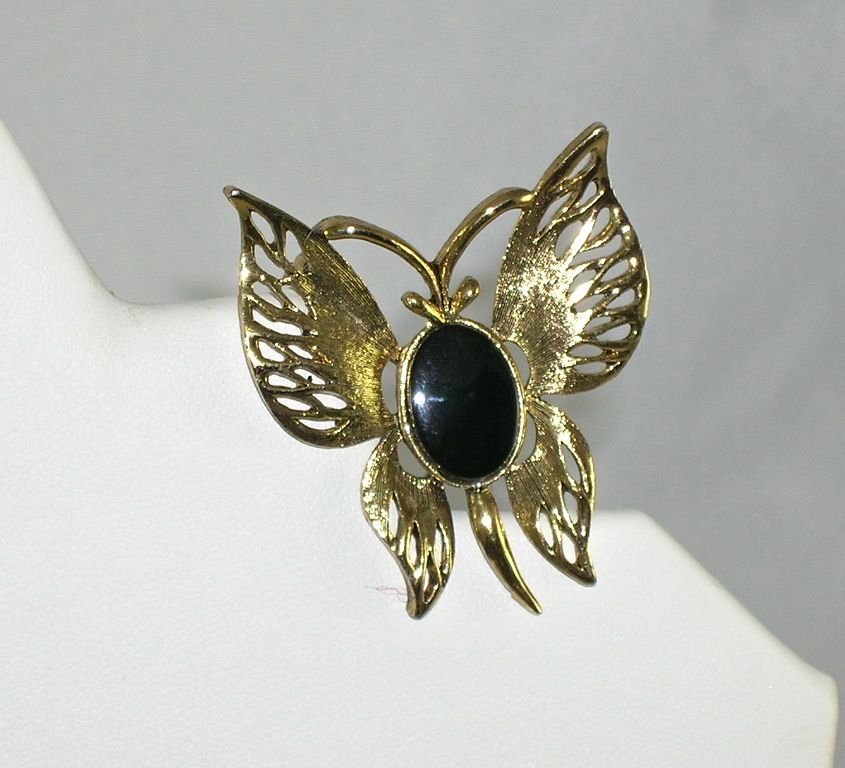 Vintage NOS Figural Butterfly Black Onyx Pin Brooch Vintage NOS Figural Butterfly Black Onyx Pin Brooch