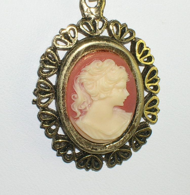 Vintage NOS Dangle Cameo Brooch Metal Ribbon Bow Vintage NOS Dangle Cameo Brooch Metal Ribbon Bow