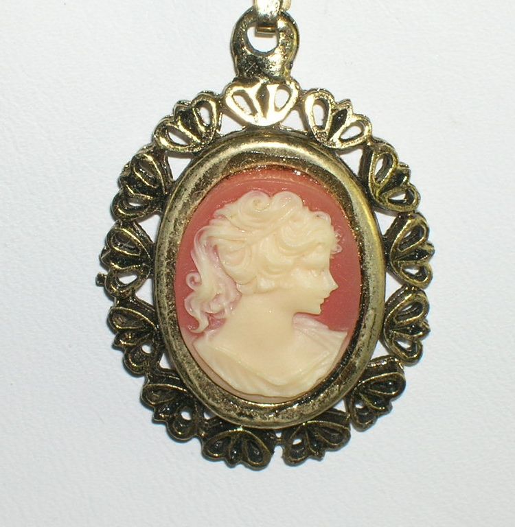 Vintage NOS Dangle Cameo Brooch Metal Ribbon Bow Vintage NOS Dangle Cameo Brooch Metal Ribbon Bow