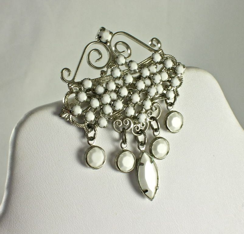 Gorgeous NOS Vintage Dangling White Milk Glass Bead Brooch Pin Gorgeous NOS Vintage Dangling White Milk Glass Bead Brooch Pin