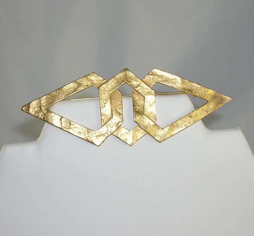 Large NOS Geometric Modernist Textured Gold Tone Metal Brooch Large NOS Geometric Modernist Textured Gold Tone Metal Brooch