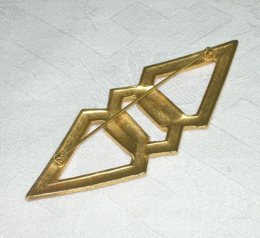 Large NOS Geometric Modernist Textured Gold Tone Metal Brooch Large NOS Geometric Modernist Textured Gold Tone Metal Brooch