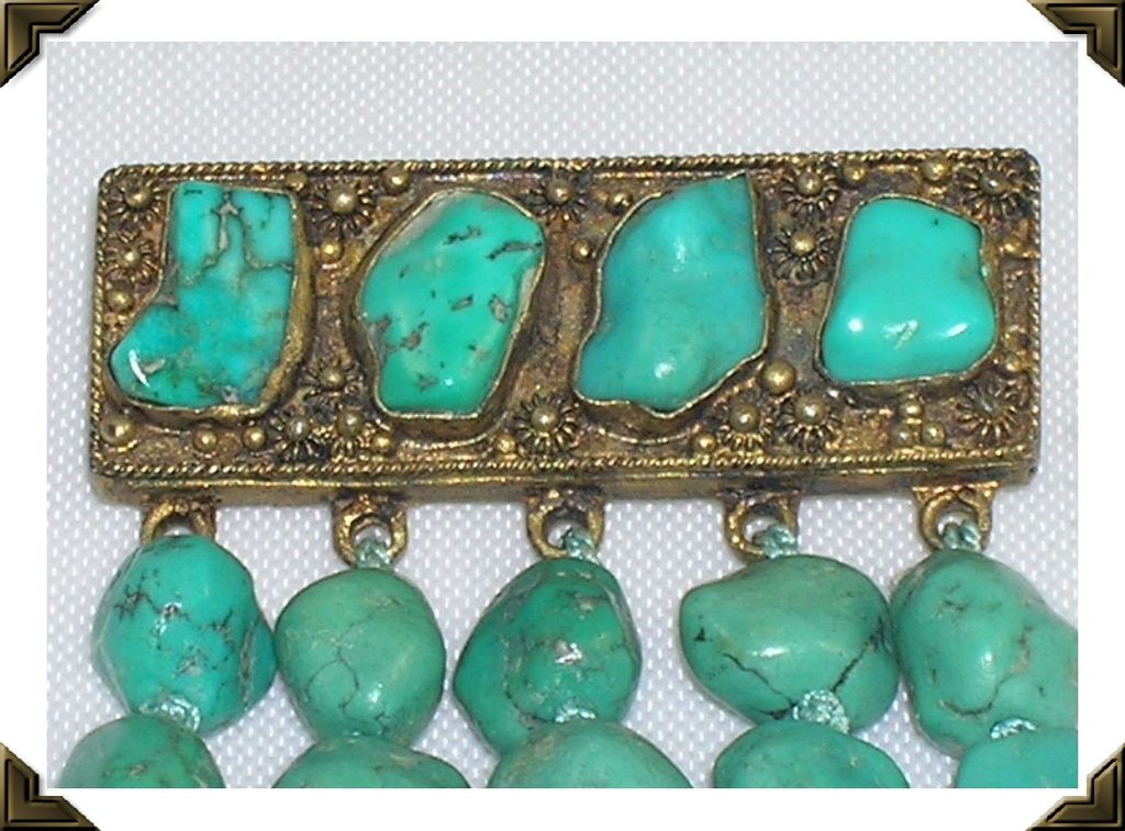 1920's - 1930's Chinese Silver Vermeil Cannetile Persian Turquoise Brooch Pin 1920's - 1930's Chinese Silver Vermeil Cannetile Persian Turquoise Brooch Pin