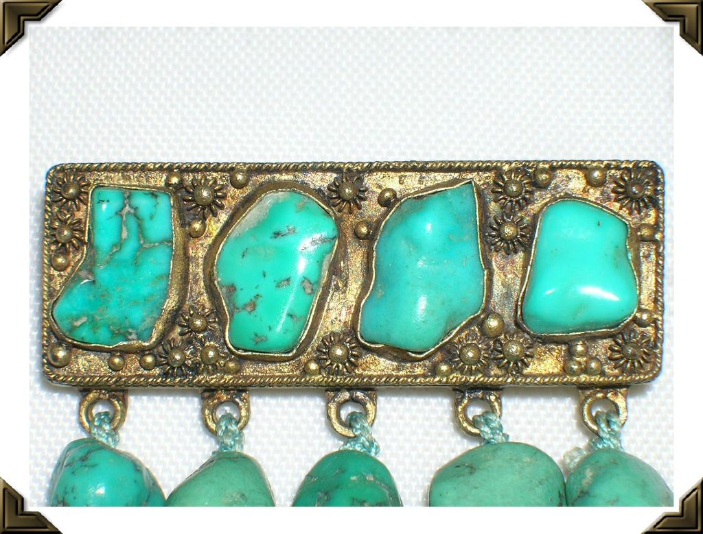 1920's - 1930's Chinese Silver Vermeil Cannetile Persian Turquoise Brooch Pin 1920's - 1930's Chinese Silver Vermeil Cannetile Persian Turquoise Brooch Pin