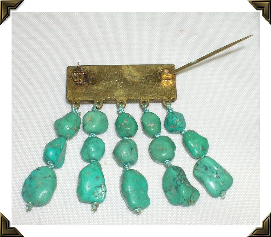 1920's - 1930's Chinese Silver Vermeil Cannetile Persian Turquoise Brooch Pin 1920's - 1930's Chinese Silver Vermeil Cannetile Persian Turquoise Brooch Pin