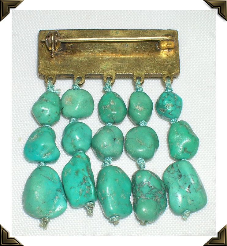 1920's - 1930's Chinese Silver Vermeil Cannetile Persian Turquoise Brooch Pin 1920's - 1930's Chinese Silver Vermeil Cannetile Persian Turquoise Brooch Pin