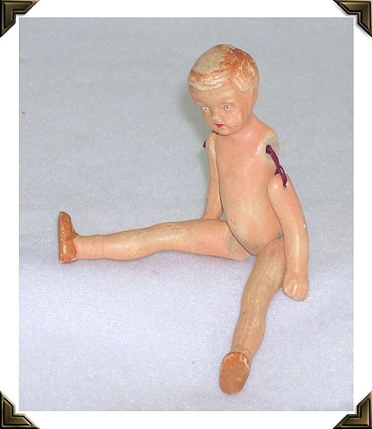 Miniature Bisque Boy Doll Jointed Molded Hair Painted Features Germany Miniature Bisque Boy Doll Jointed Molded Hair Painted Features Germany