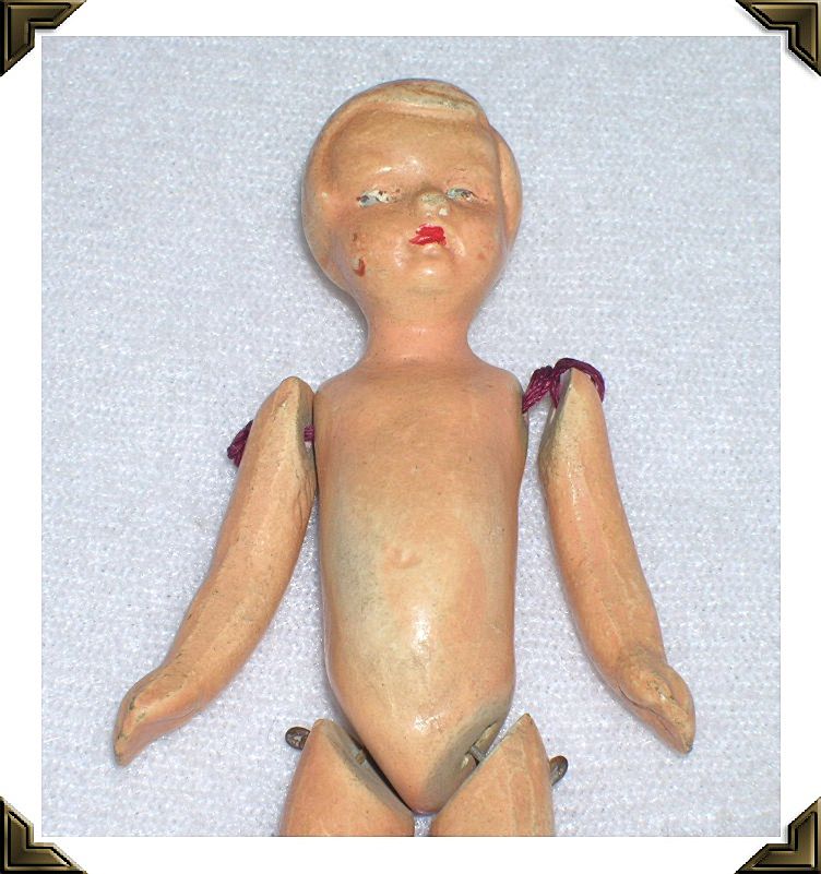 Miniature Bisque Boy Doll Jointed Molded Hair Painted Features Germany Miniature Bisque Boy Doll Jointed Molded Hair Painted Features Germany
