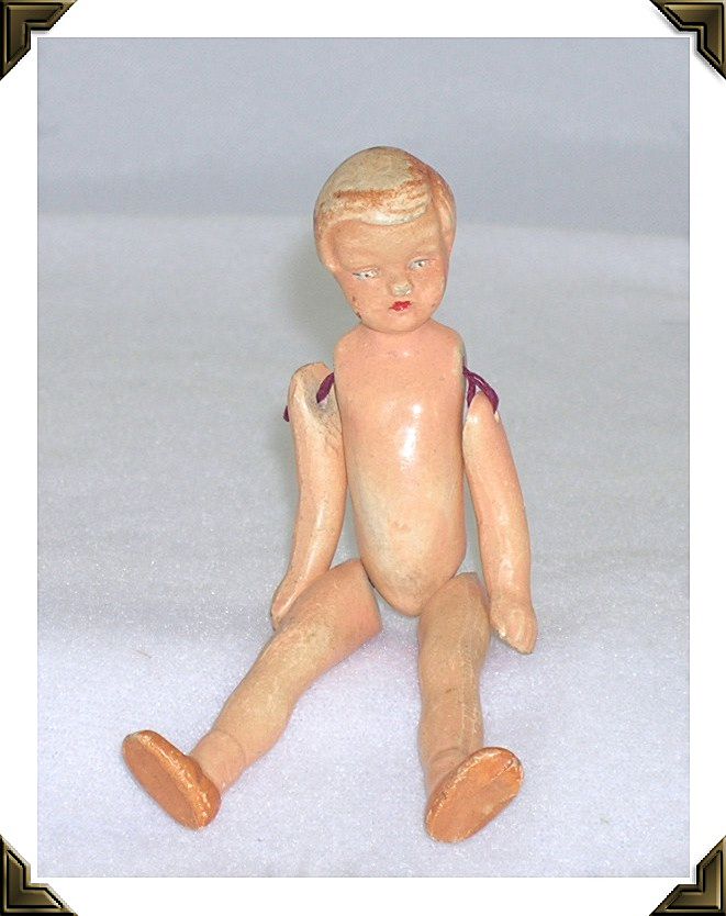 Miniature Bisque Boy Doll Jointed Molded Hair Painted Features Germany Miniature Bisque Boy Doll Jointed Molded Hair Painted Features Germany