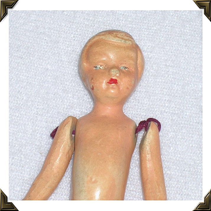 Miniature Bisque Boy Doll Jointed Molded Hair Painted Features Germany Miniature Bisque Boy Doll Jointed Molded Hair Painted Features Germany